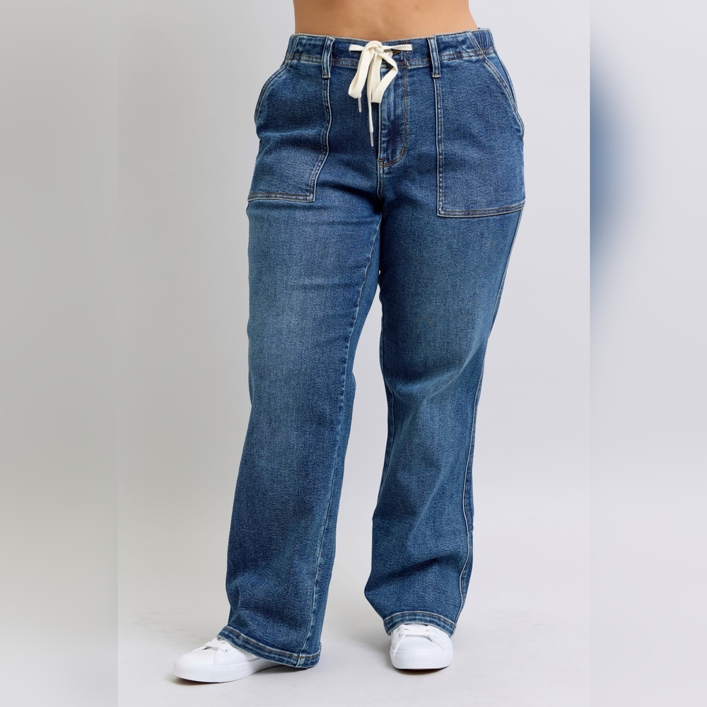 Judy Blue Plus Size High Waist Drawstring Wide Leg Jeans